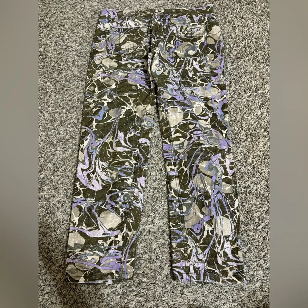 Pilcro Abstract Pattern Straight Leg Pants - Green, Purple, Cream - Picture 2 of 5